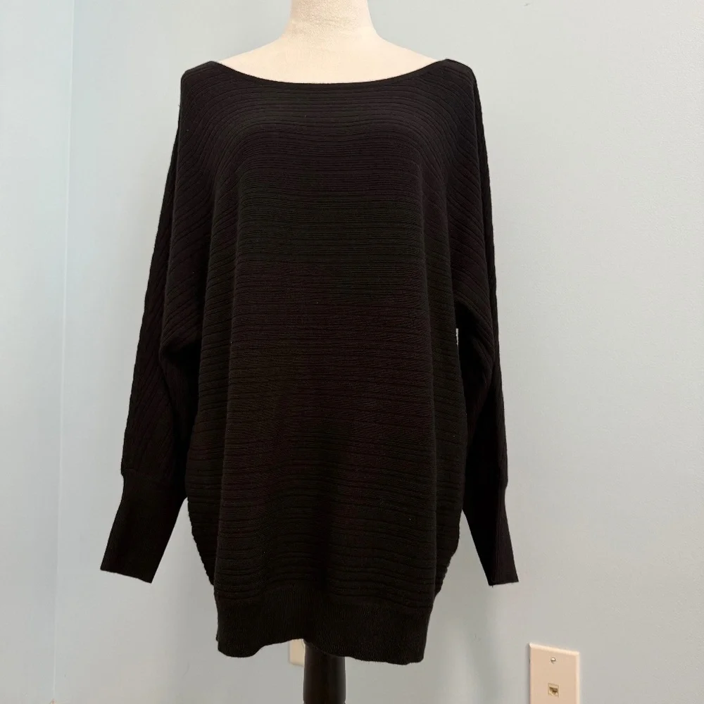 CHICOS 2 MODERN RIB DETAIL BLACK SWEATER PULLOVER‎ SIZE L